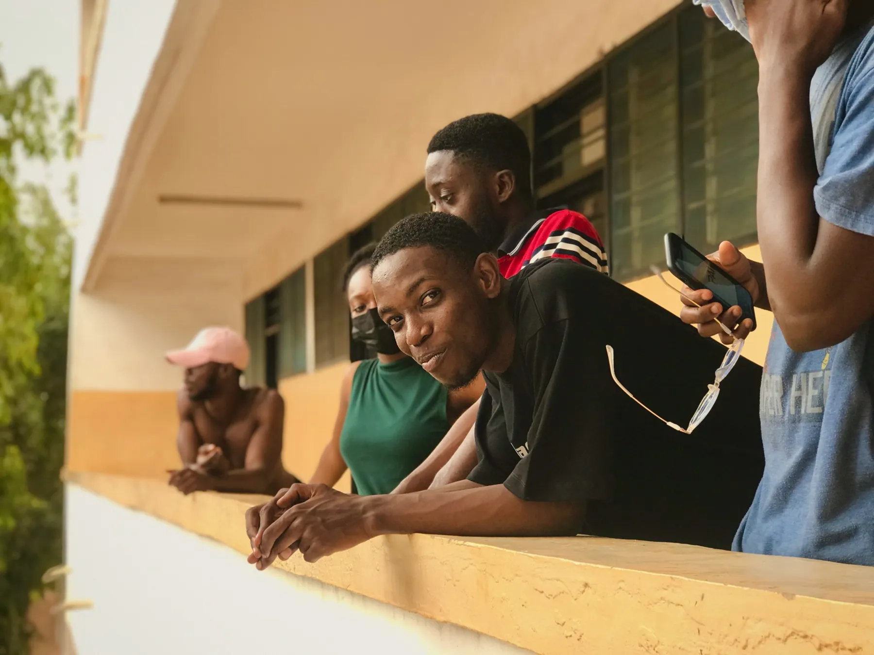 Students laughing together on campus