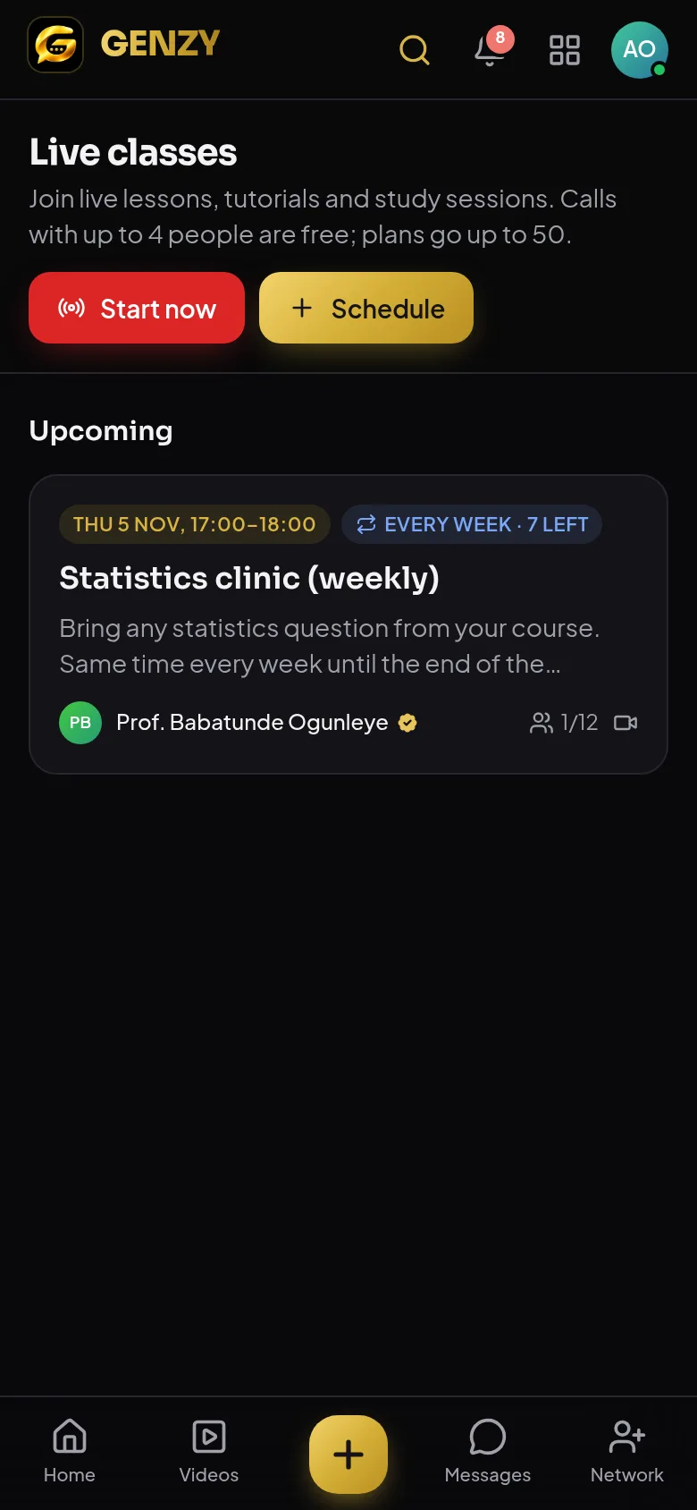 GENZY live classes schedule