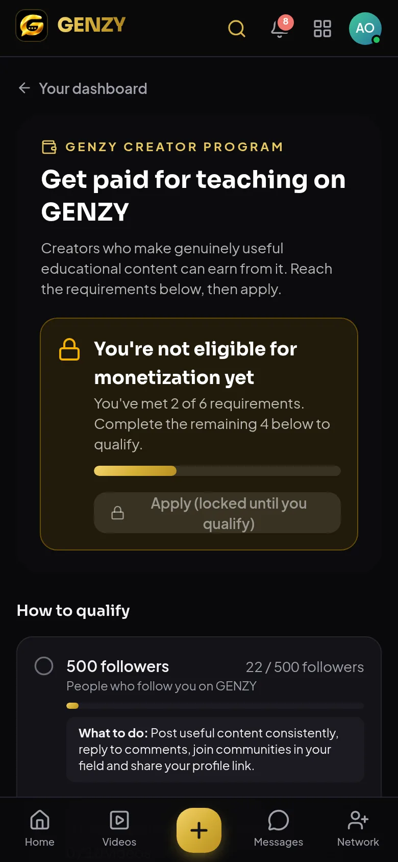 The GENZY creator dashboard