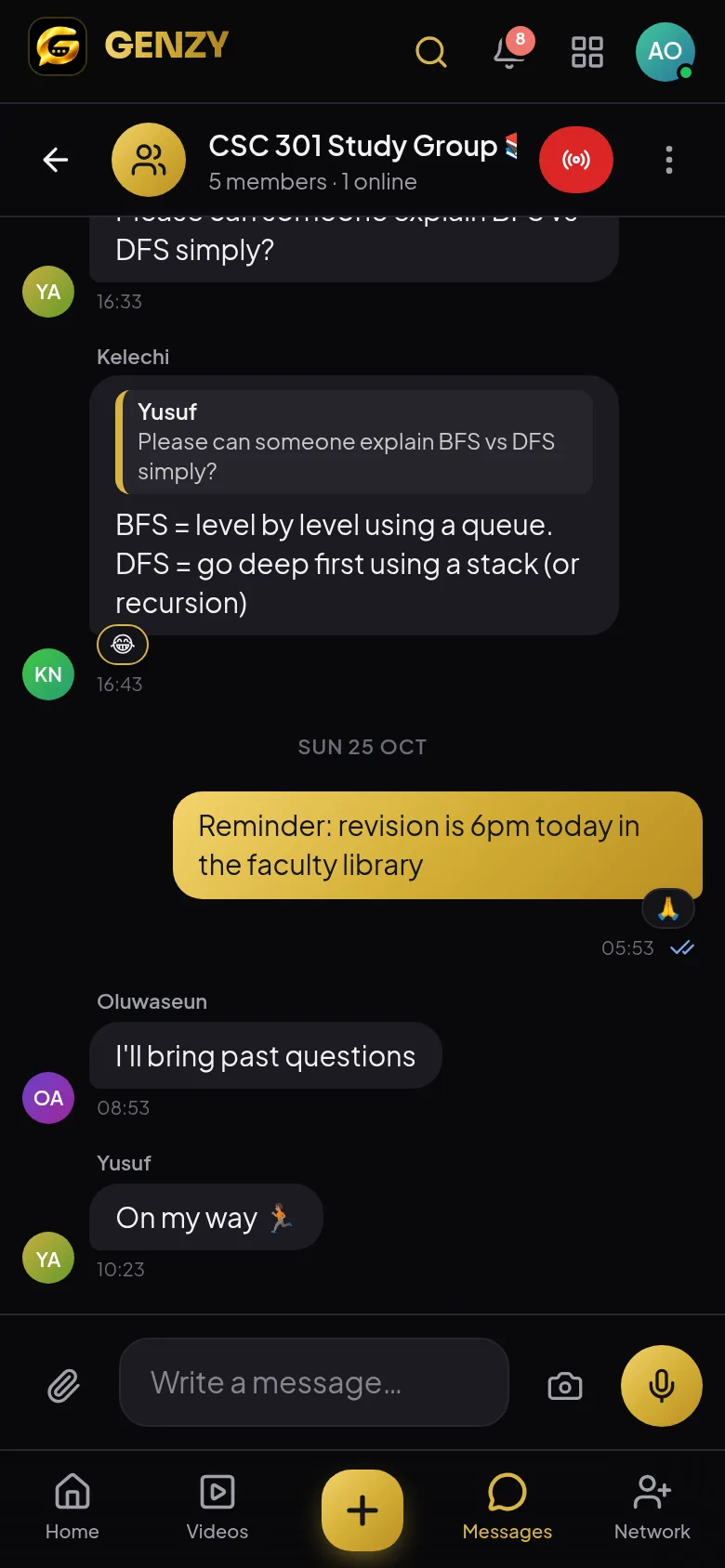 GENZY Messages: a study group chat